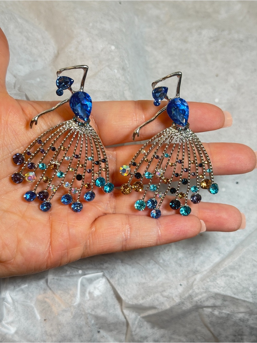 Ballerina Brooches Set of 2 Blue Rhinestone Dancer Brooches